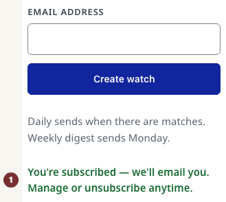 Sous anglè: A disposable successful-save example showing the subscribed confirmation and an empty email field.