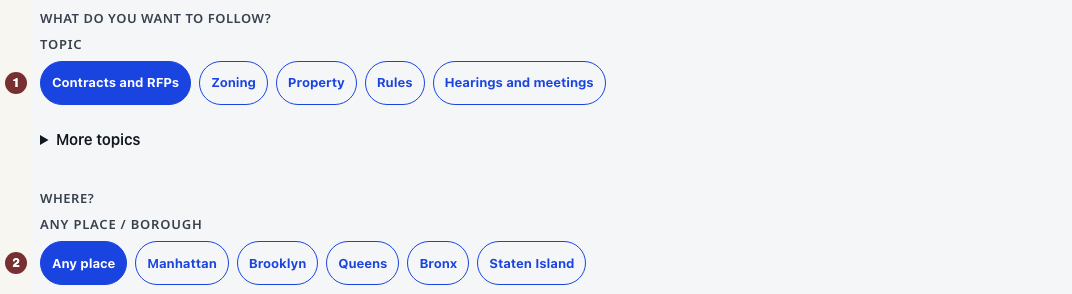 Sous anglè: Following topic buttons above the borough choices.