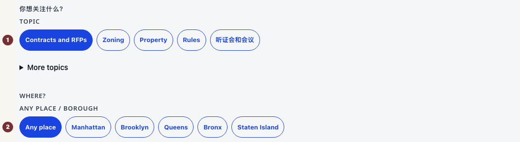 英文原文:Following topic buttons above the borough choices.